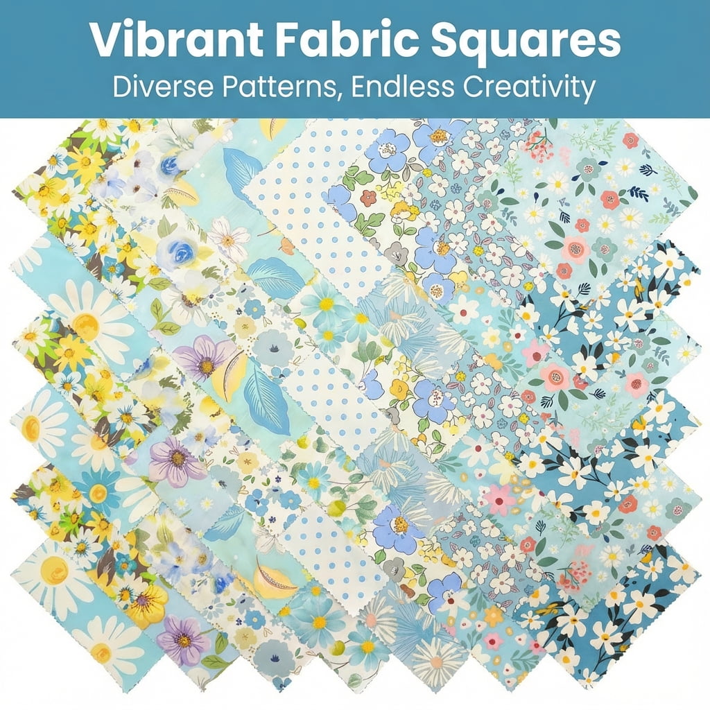 iMzoon 42Pcs Blue 10" Fabric Squares with Wavy Edges | Cotton Fat Quarters Bundles, Quilting & Sewing Supplies, Blue Craft Swatches