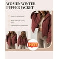 thumbnail image 6 of EVALESS Puffer Jacket Women Full Zipper Long Sleeve Padding Warm Lightweight Quilted Jackets Winter Short Coat Outerwear Red S, 6 of 7