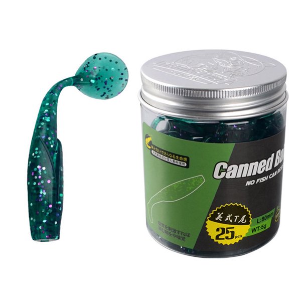 25 uds 80mm T-Tail Swimbait Señuelos Pesca blandos cebo Artificial gusano () verde