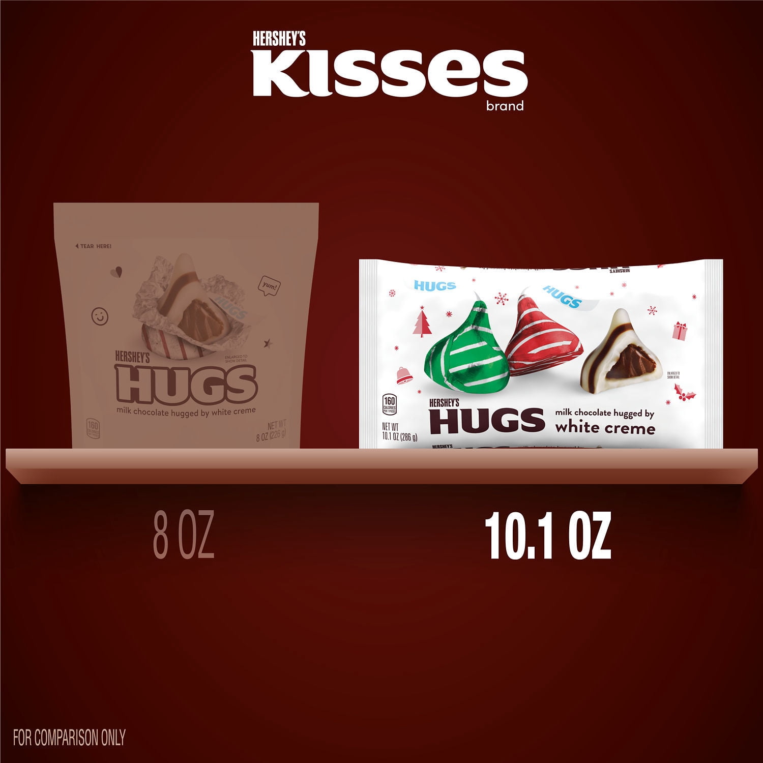 Hershey's Hugs Milk Chocolate and White Creme Christmas Candy, Bag 10.1 oz