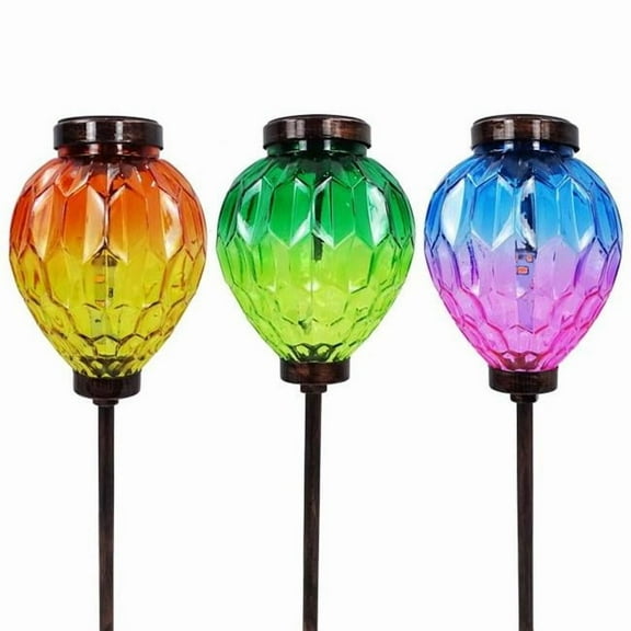 Alpine 8106935 15 in. Acrylic Glass & Metal Solar Garden Stake, Multi Color - Pack of 6