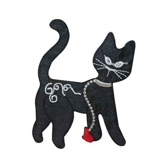ID 2892 Fancy Black Cat Patch Kitty Kitten Emblem Embroidered Iron On Applique