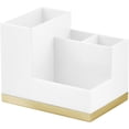 thumbnail image 3 of Plated Toothbrush and Toothpaste Holder - Storage Organizer Stand with 4 Compartments for Bathroom Countertop - Holders for Electric Toothbrush, Toothpaste - Hyde Collection - White/Soft Brass, 3 of 10