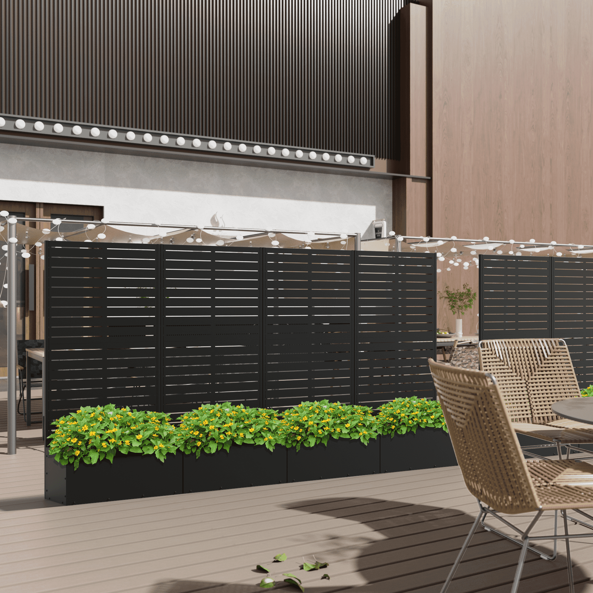 MAYEERTY 59.1"×29.5"×11.8" Black Iron Planter Box with Trellis - Louvered Classic Look, Great for Climbing Flowers