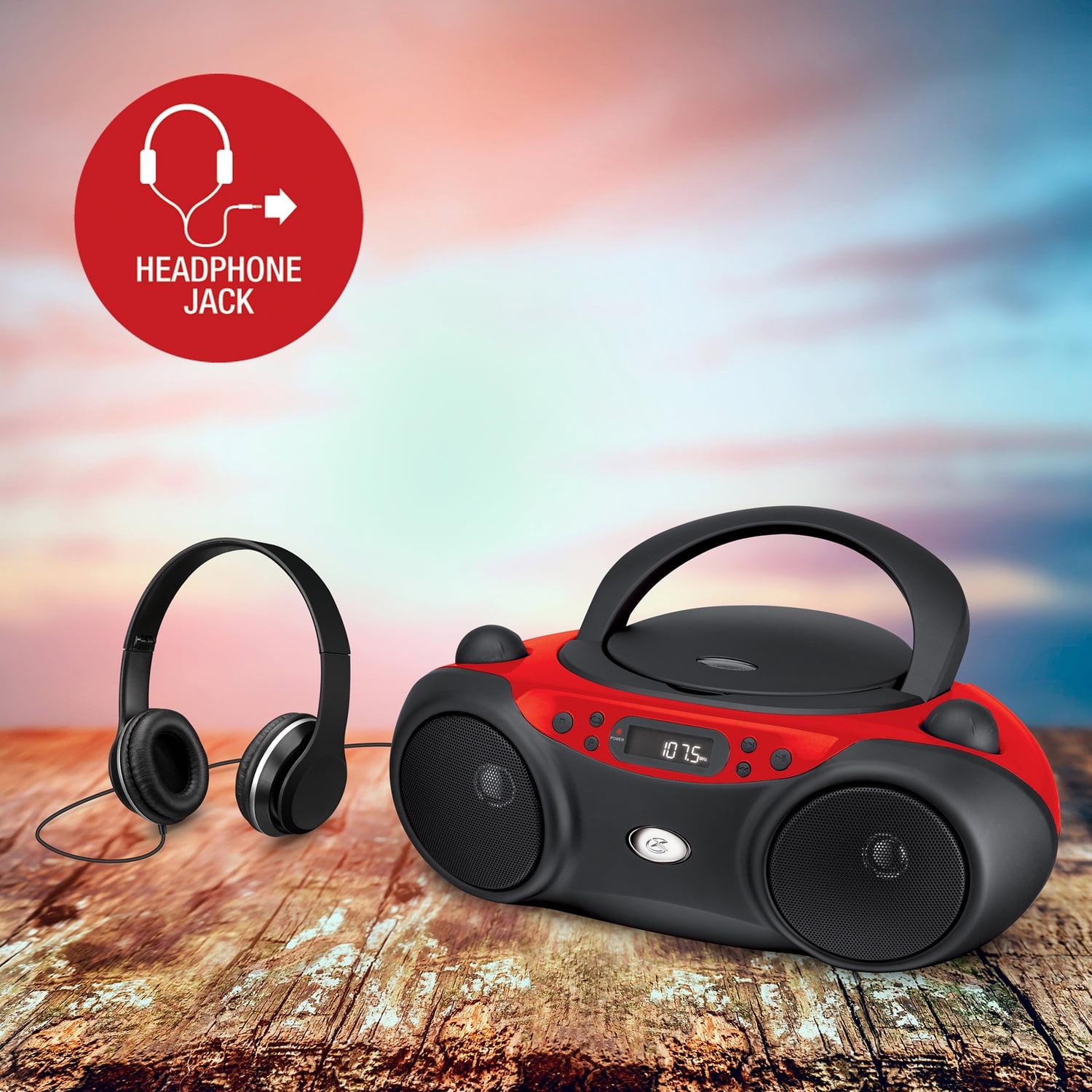 GPX Sporty CD/Radio Boom Box, Red and Black, BC232R