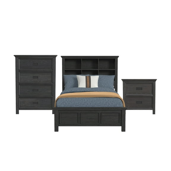 Brooklyn Kids Full Bookcase 3PC Bedroom Set in Charcoal