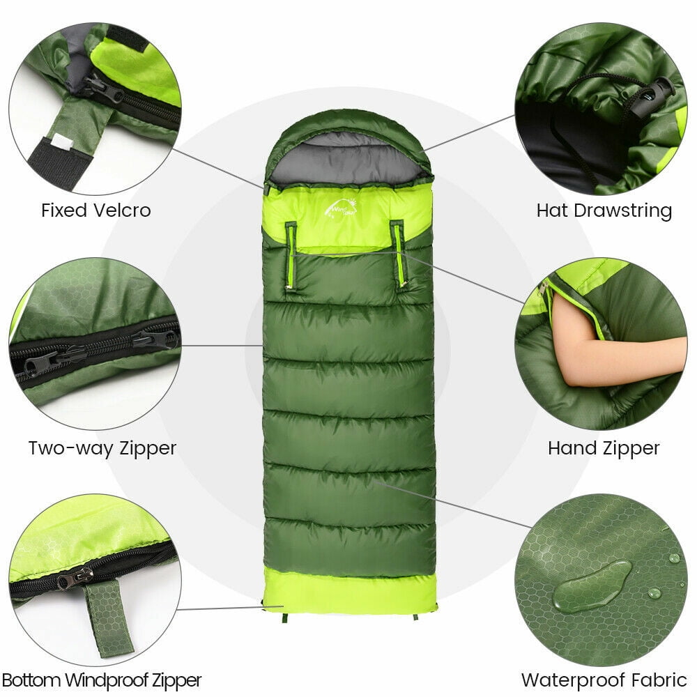 CJC Wearable Sleeping Bag for Adults and Kids Winter Temp Range (5°F to 50°F) Cold Weather Waterproof Sleeping Bag With Zipper for 3-4 Season Camping Climbing Outdoor, Green, Right zipper