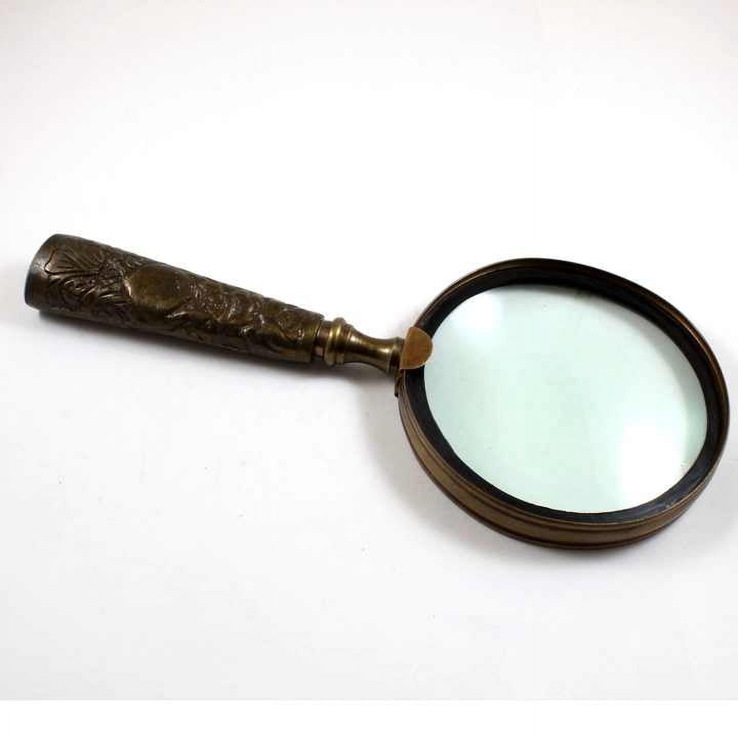 Antique Vintage Nautical Hand Held Magnifier 4\" Brass Metal Alloy Lens with Beautiful Handle Grip