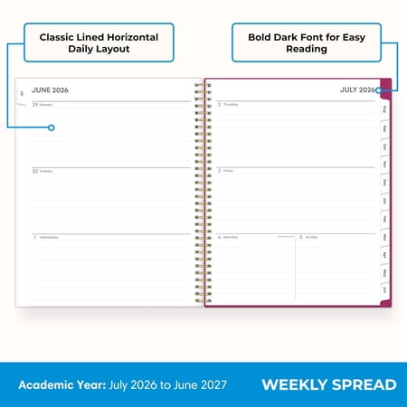 Blue Sky 2026-2027 Weekly and Monthly Academic Year Planner Calendar, July 2026 - June 2027, 8.5 x 11, Flexible Pocket Cover, Wirebound, Storage Pocket, Laminated Tabs, Mahalo