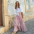 thumbnail image 2 of Women Summer Elastic High Waist Boho Maxi Skirt Casual Drawstring A-Line Long Skirt Club Basic Leisure Dailywear, 2 of 7