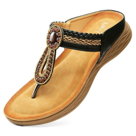

Pmoiste Flip Flops for Women Summer Flat Sandals Rhinestone Espadrilles Comfortable Casual Shoes Black 10