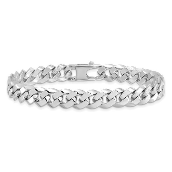 Diamond2Deal 14K White Gold 8.5mm Beveled Curb Chain Bracelet for Men 8"