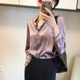 thumbnail image 3 of Silk Brown Clothes Wear To Work Office Outfits Long Sleeve Purple Spring Formal Tops for Women Satin Womens Shirt & Blouse Cool, 3 of 5