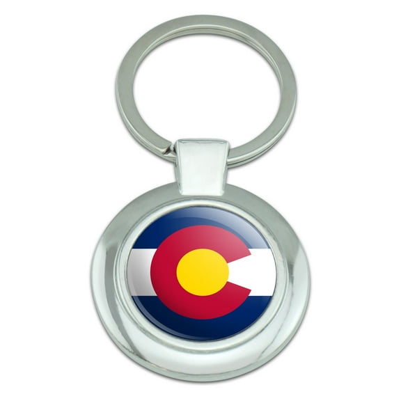 Colorado State Flag Classy Round Chrome Plated Metal Keychain