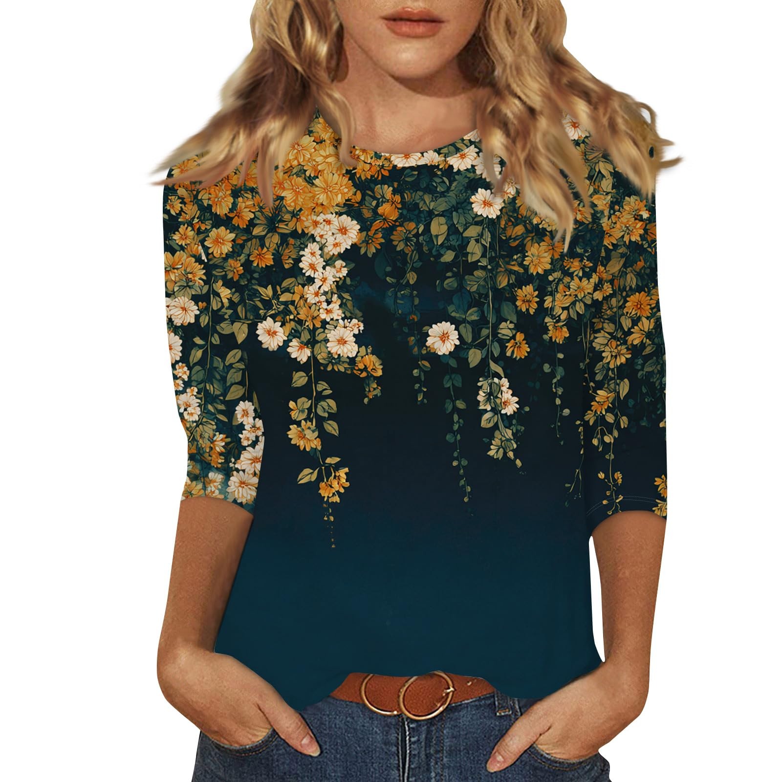 Womens Shirt Fashion Short Sleeve Round Neck Printed Versatile Stylish Plus Size Womens Clothing,Navy,5XL