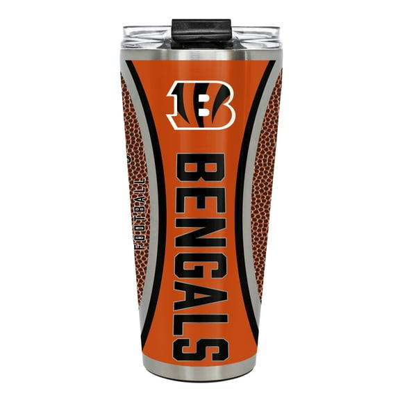 Cincinnati Bengals 32 ounce vacuum insulated stainless steel tumbler with Gameball graphic