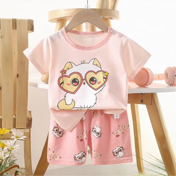 KPOPLK Toddler Baby Boys Girls Clothes Boys Summer Outfits Short Sleeve Dinosaur T-Shirt & Shorts Set 2Pcs Size 4-5 Years,Pink