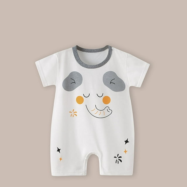 JDQJBZ Newborn Baby Clothes Short Sleeve Bodysuit Print Round Neck Button Closure Cotton Romper