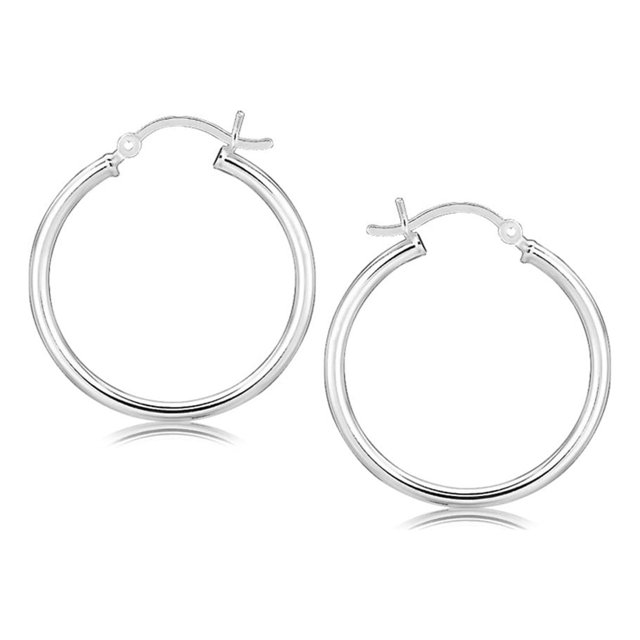Sterling Silver Rhodium Plated Thin Polished Hoop Motif Earrings 25mm