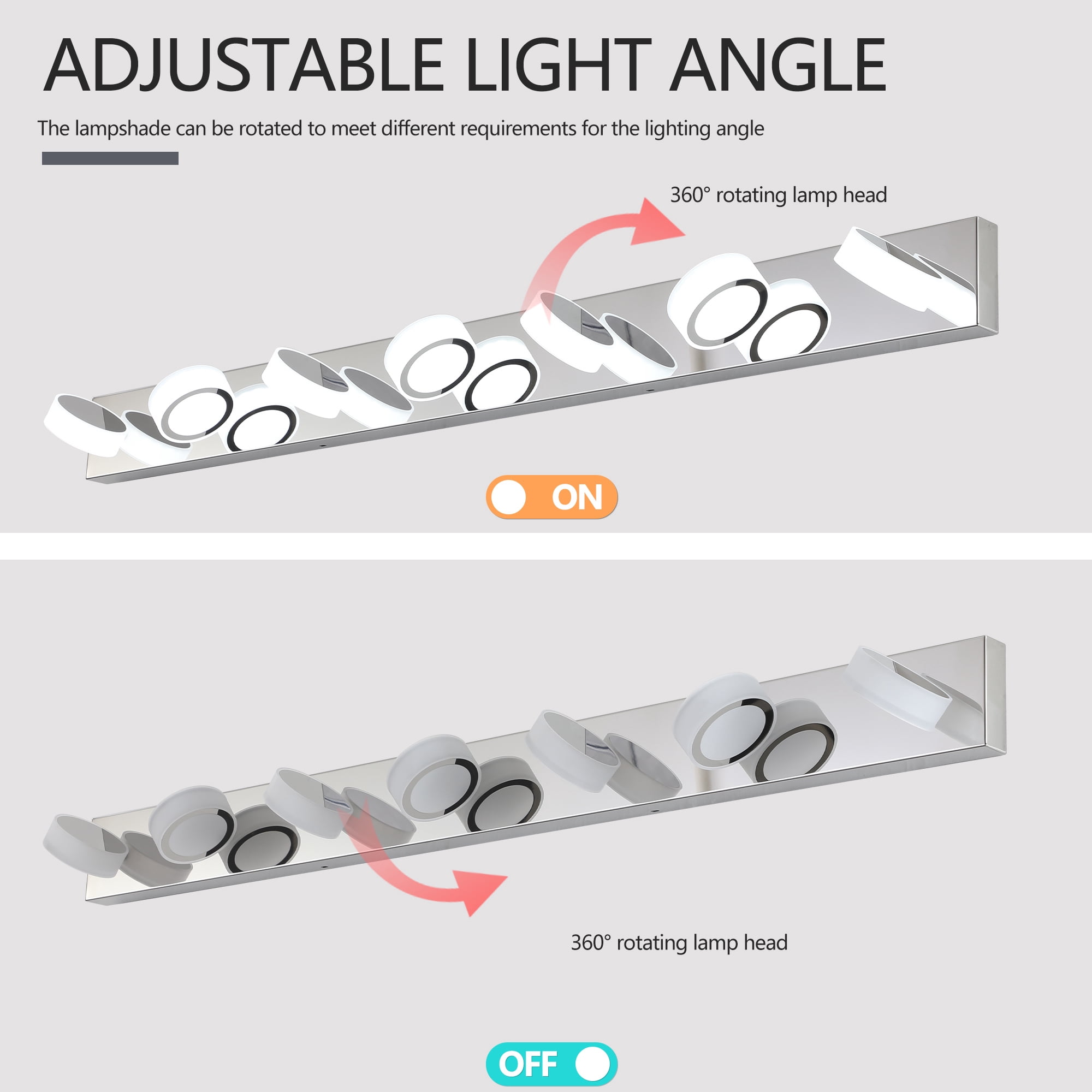 Leumius Modern 7-Light LED Vanity Light Fixture, Chrome Finish with Acrylic Light Shades, Energy-Efficient Bathroom Wall Sconce, Dimmable for Mirror, Shower and Bathroom Decor