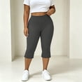 thumbnail image 3 of Yoga Capris for Women Slim Fits Stretch Yoga Athletic Workout Capri Leggings Split Hem Bow Decor Plus Size Cropped Pants, 3 of 9