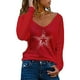 thumbnail image 2 of Camiseta de manga larga con cuello en V para mujer a la moda, blusa suelta con estampado de otoño Fridja  bvmnju4529, 2 of 5