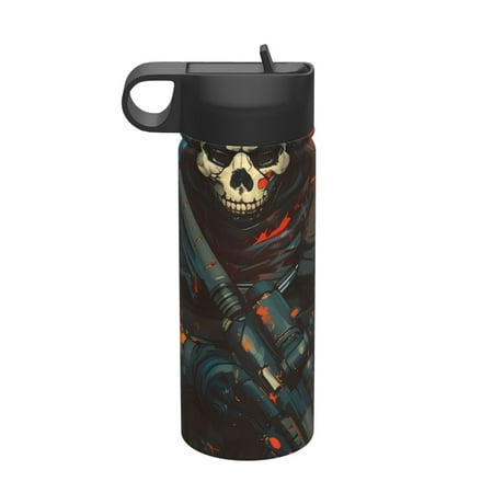 

Uemuo Vibrant Skull Soldier Print 18oz Sports Insulated Kettle Water Bottle Outdoor Sports Bottle Insulated Hydration Bottle with Handle & Flip Straw