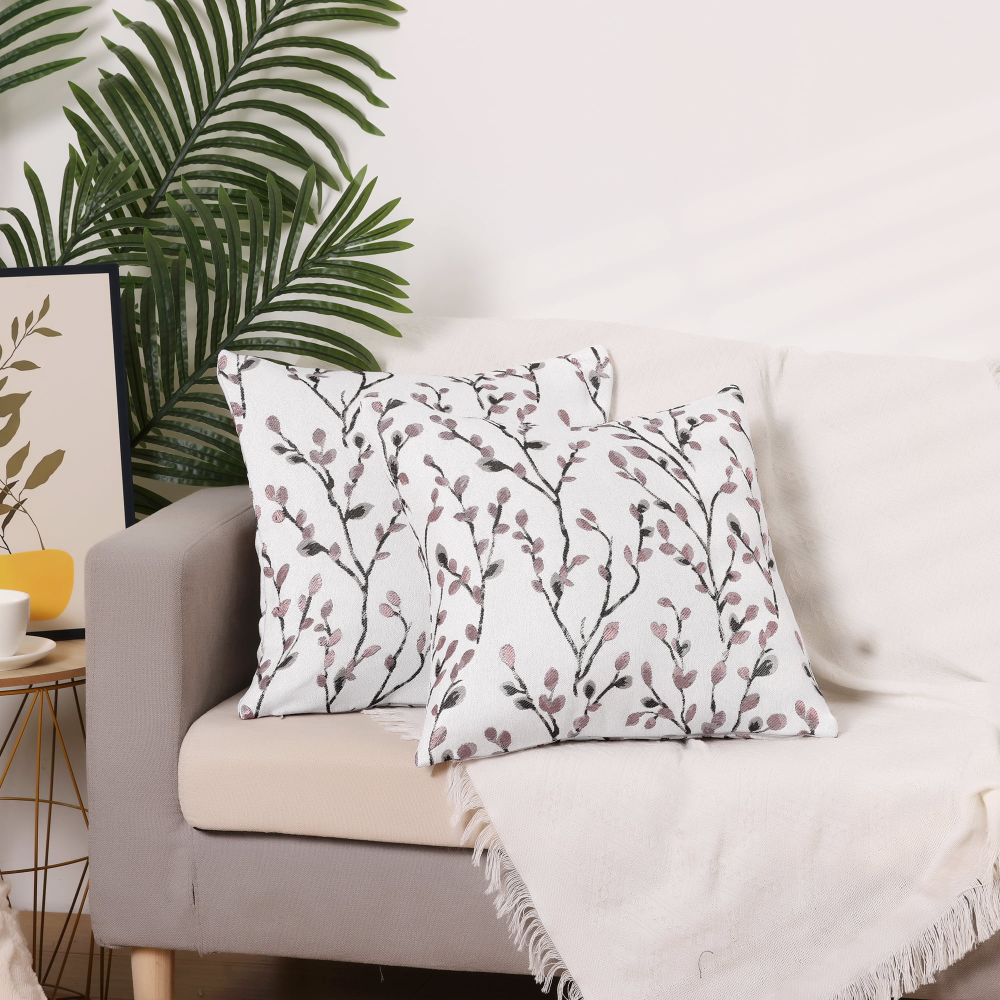 Unique Bargains Floral Pattern Decoration Throw Pillow Cover 2 Pcs Pink Flower 18" x 18"