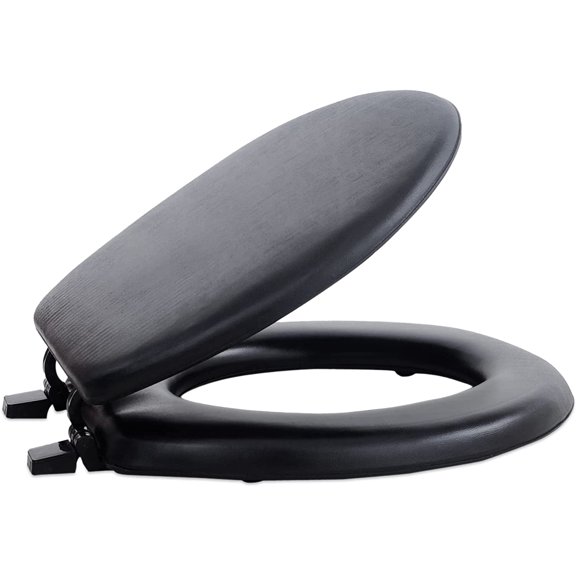 Tivkeber Soft Vinyl Toilet Seat, 17" Black, Comfort Foam Cushioning, Easy Install, Fits All Standard Fixtures