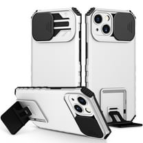 Allytech Case for iPhone 14 2022 (6.1 inch), Hard PC and Soft TPU Inner Sliding Camera Protective Cover with Adjustable Bracket Case for iPhone 14 5G 2022, White