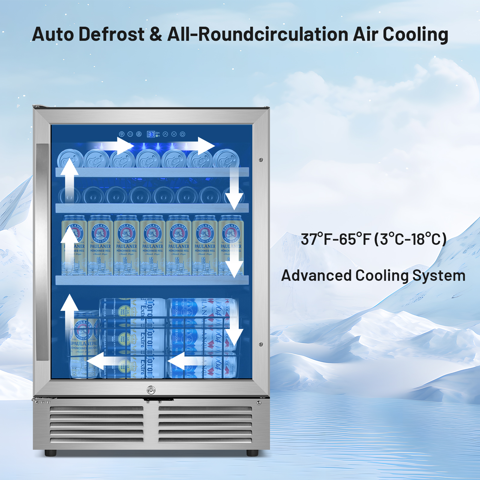 TITTLA 24 inch Beverage Refrigerator,180 Cans Under Counter Refrigerator with Glass Door for Kitchen Bar Office,Silver
