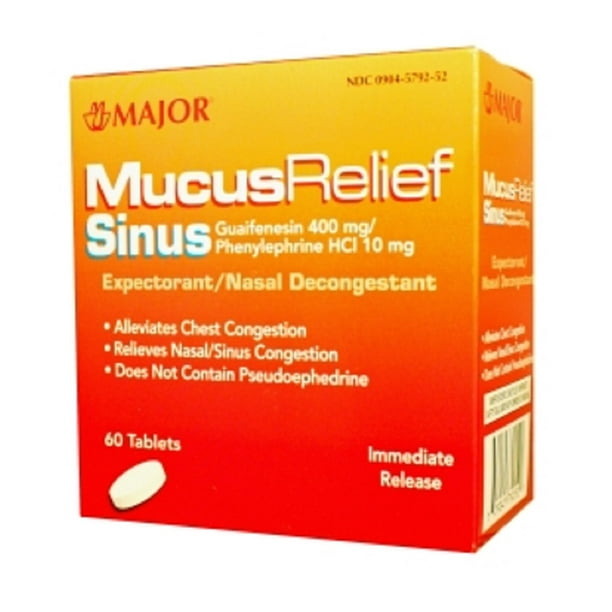 157MJRX MAJOR MUCUS RELIEF SINUS W/PE GUAIFENESIN400 MG White 60 CT