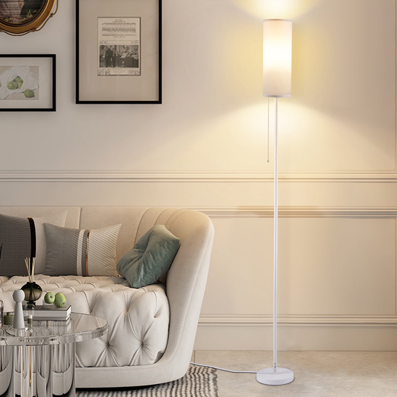 Vesteel Floor Lamp for Living Room, Modern Standing Lamp with 3 Color Temperatures & Lampshade, Pole Lamp for Bedroom Living Room Office, White