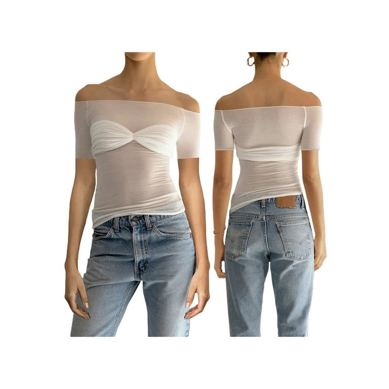 ★ANIV★ TWENTY TWO OFF SHOULDER LONG SLEEVE Women Off Shoulder Shirt Y2K Long Sleeve Slim Fit Top Tee