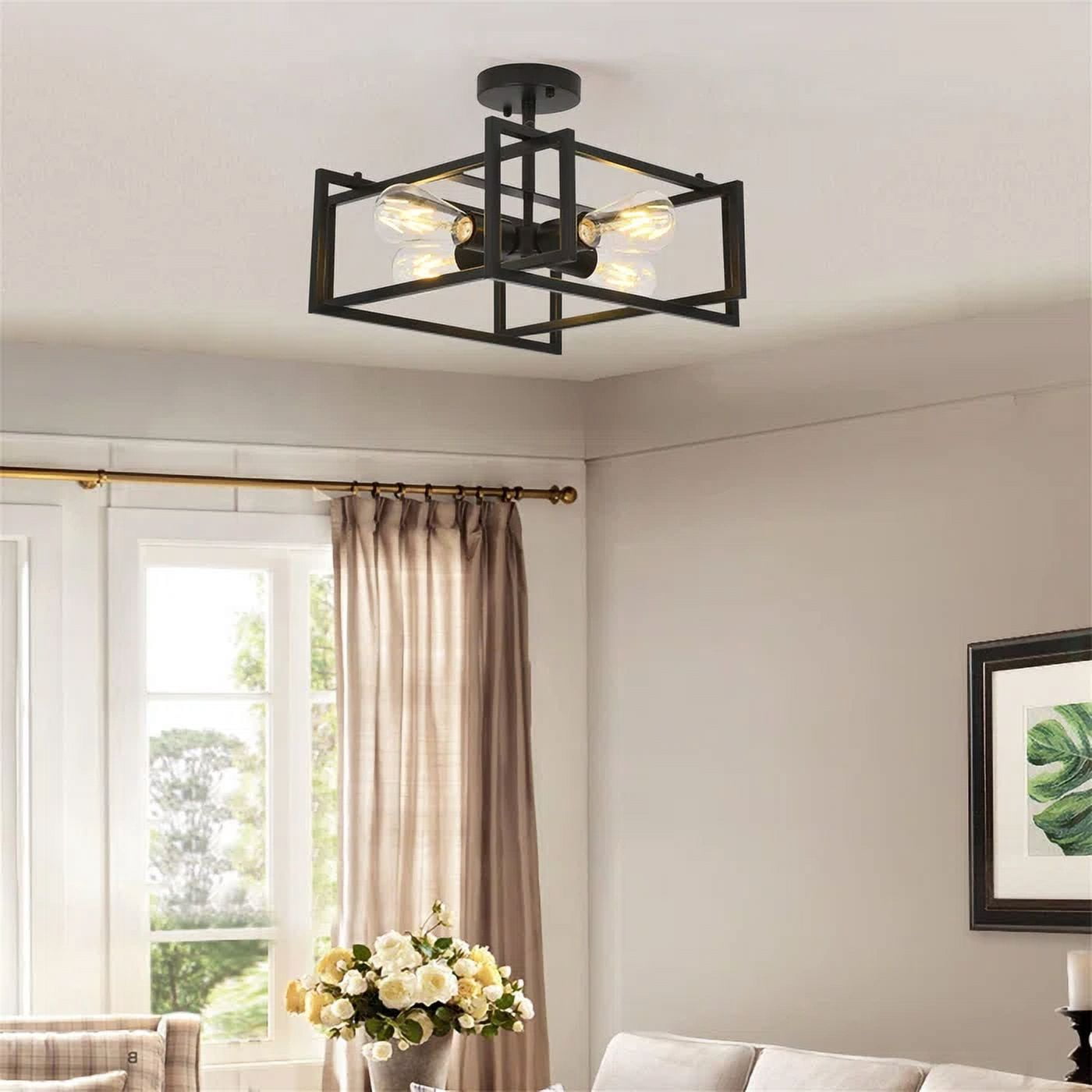 4-Light Semi Flush Mount Ceiling Light Fixtures Industrial Ceiling Lamp Vintage Farmhouse Lighting Chandelier Light for Kitchen Island Hallway Dining Room