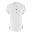 thumbnail image 6 of Women's Side Slit V-Neck Top Button Detail Short Sleeve Modern Casual Tee White XXXL, 6 of 9