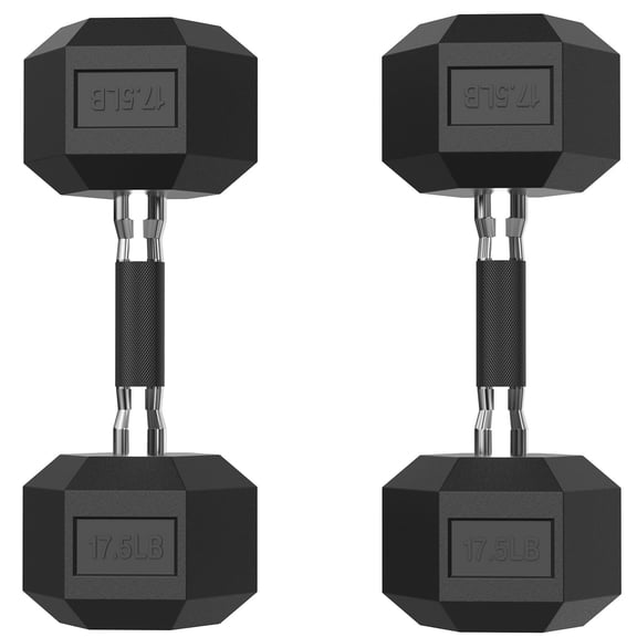 ROALW Hex Dumbbell 17.5 lb Set of 2 with Rubber Grip, Odorless Rubber Coated Weight Fixed Dumbbells Set of 2, Weights for Women at Home, Hand Weights for Home Gym & Strength Training