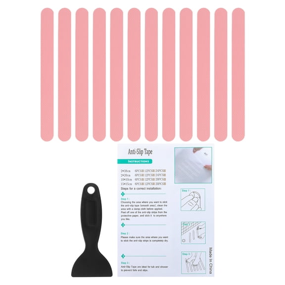 Bathtub Non Slip Stickers 7.87x0.79 Inch, 12 Pack Stickers with Adhesive Decals Scraper for Bath Tub Shower, Pink