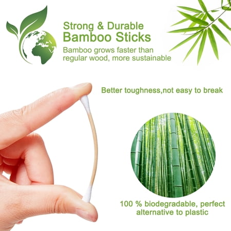 EYX FORMULA 1000 COUNT COTTON SWABS IN A STORAGE BOX, DOUBLE TIPS BAMBOO COTTON SWAB FOR EARS & MAKEUP