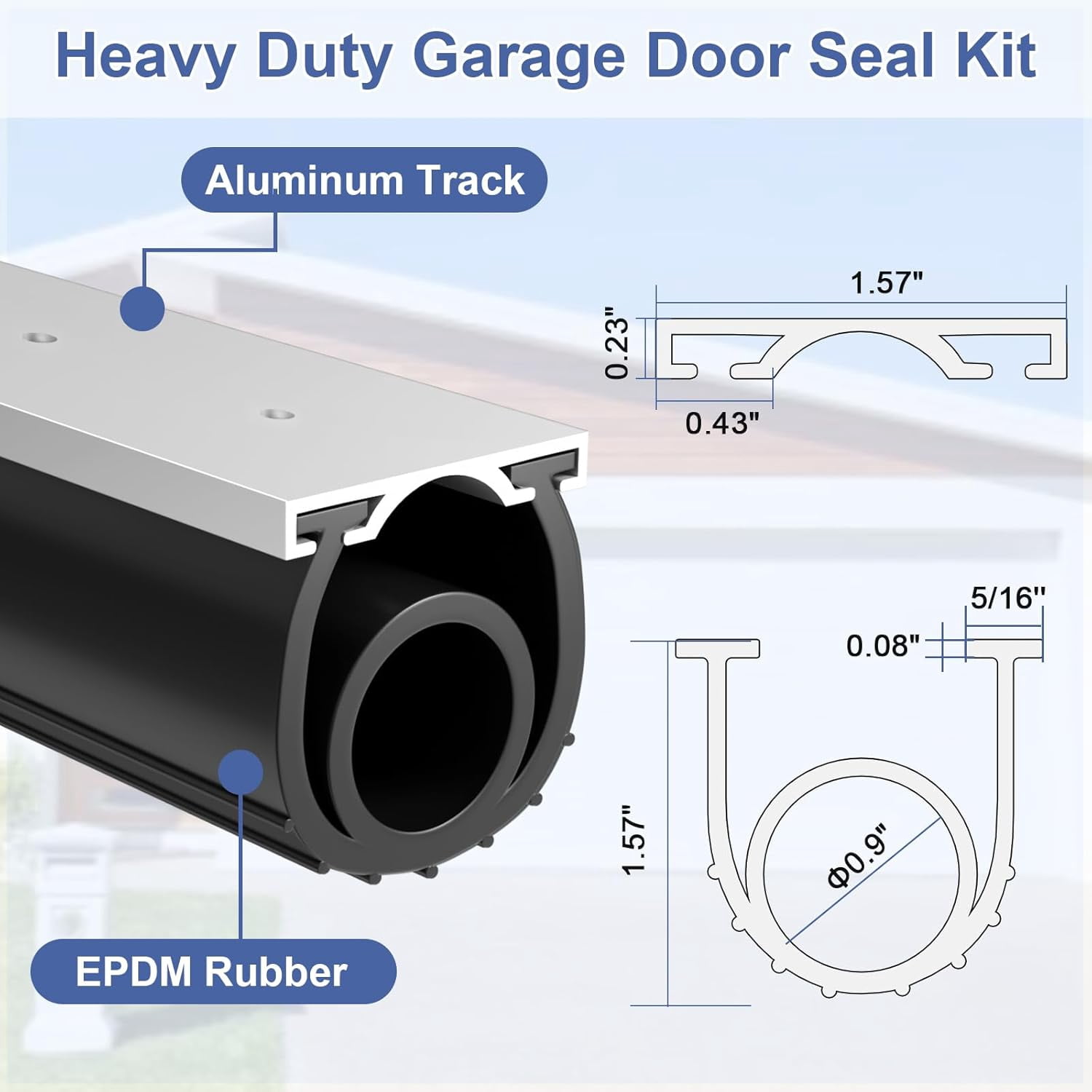 Premium Garage Door Bottom Seal - 16.5ft Weatherproof EPDM Rubber, Easy Install, Blocks Drafts/Rain/Rodents, Noise-Reducing & Energy Saving