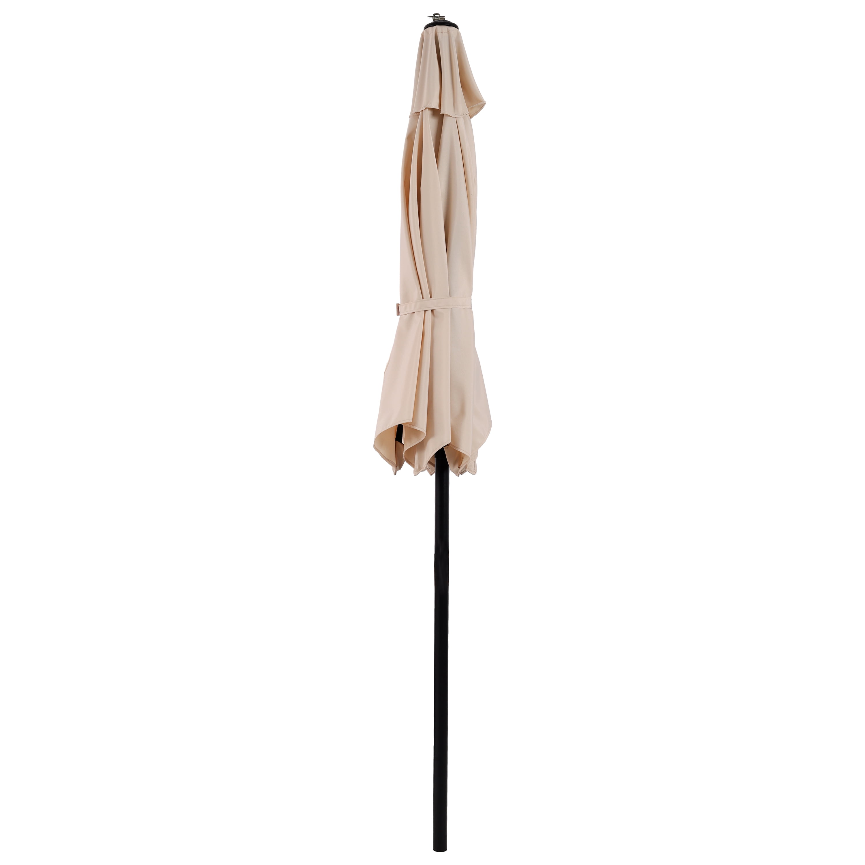 10FT Beige Outdoor Market Patio Umbrella with Crank & Push Button 45° Tilt, 6-Rib Iron Pole PA Waterproof Polyester Canopy for Garden Deck Pool Backyard, Base Not Included