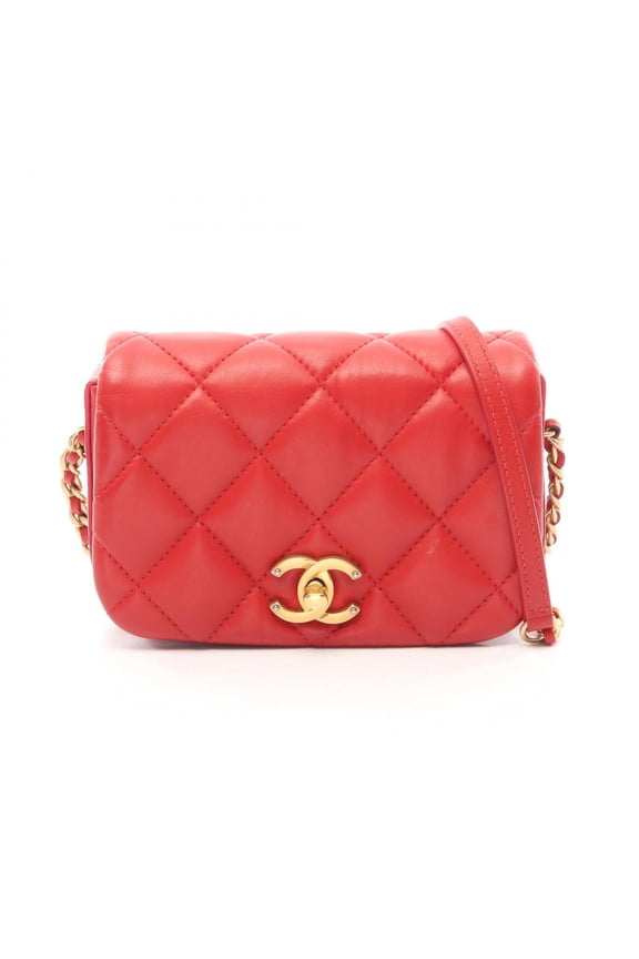 Pre-Owned Chanel Matelass Mini Shoulder Bag/Handbag, Lambskin Leather, Women's, Red