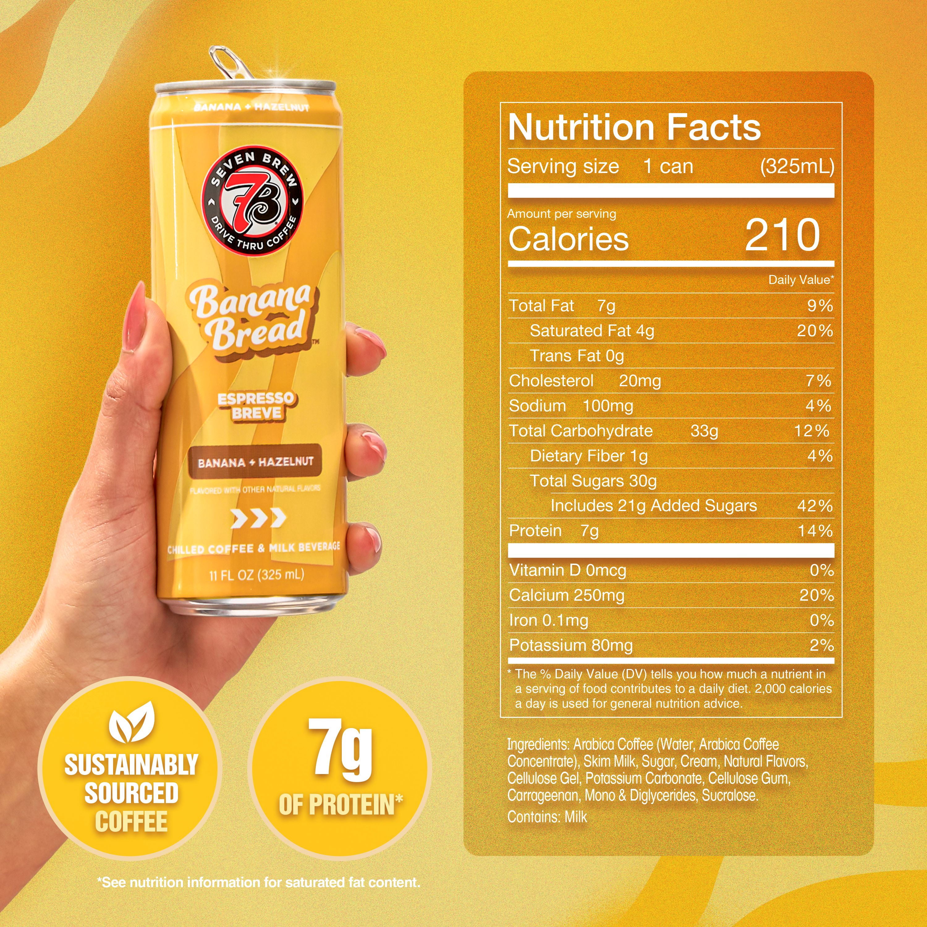 (12 pack) 7 Brew Banana Bread Chilled Espresso Breve Ready to Drink Coffee, 11 fl oz Can