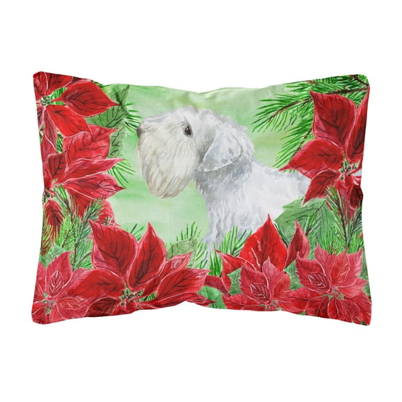 Carolines Treasures Sealyham Terrier Poinsettas Canvas Fabric Decorative Pillow 12H x16W multicolor