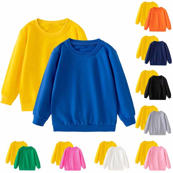 Agkizg Boys Solid Color Long Sleeve Sweatshirt 2-Pack, Round Neck Pullover Top, Casual Fall Fashion Tee for Kids, Soft Comfortable Everyday Shirt, Sizes 10-11 Years