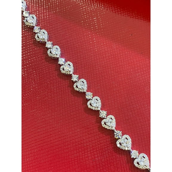 Sparkle Jewels Heart & Round Cubic Zirconia Halo Tennis Bracelet For Women 14K White Gold Finish