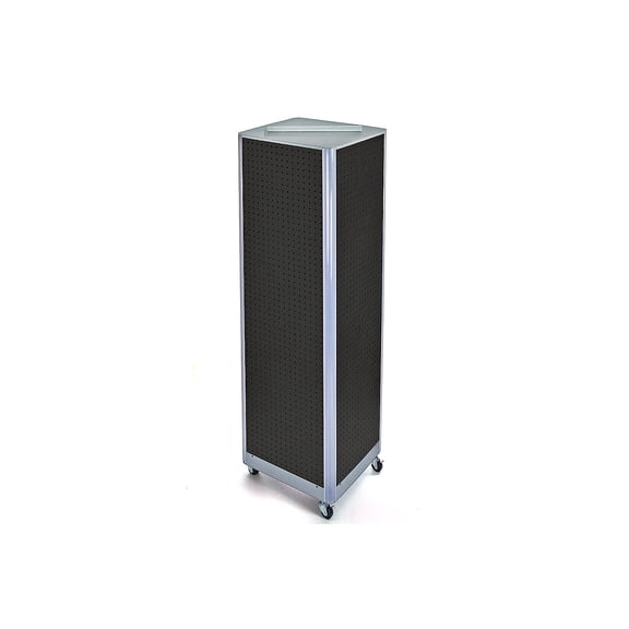 Azar 60"(H) x 16"(W) 4-Sided Pegboard Floor Display With Wheels Black 700406-BLK