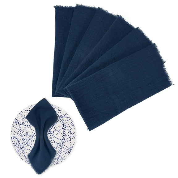 Uxcell 6-Pack Cloth Napkins, 17" x 17" Cotton Linen Fall Napkins, Washable Dinner Napkins for Wedding [Dark Blue]