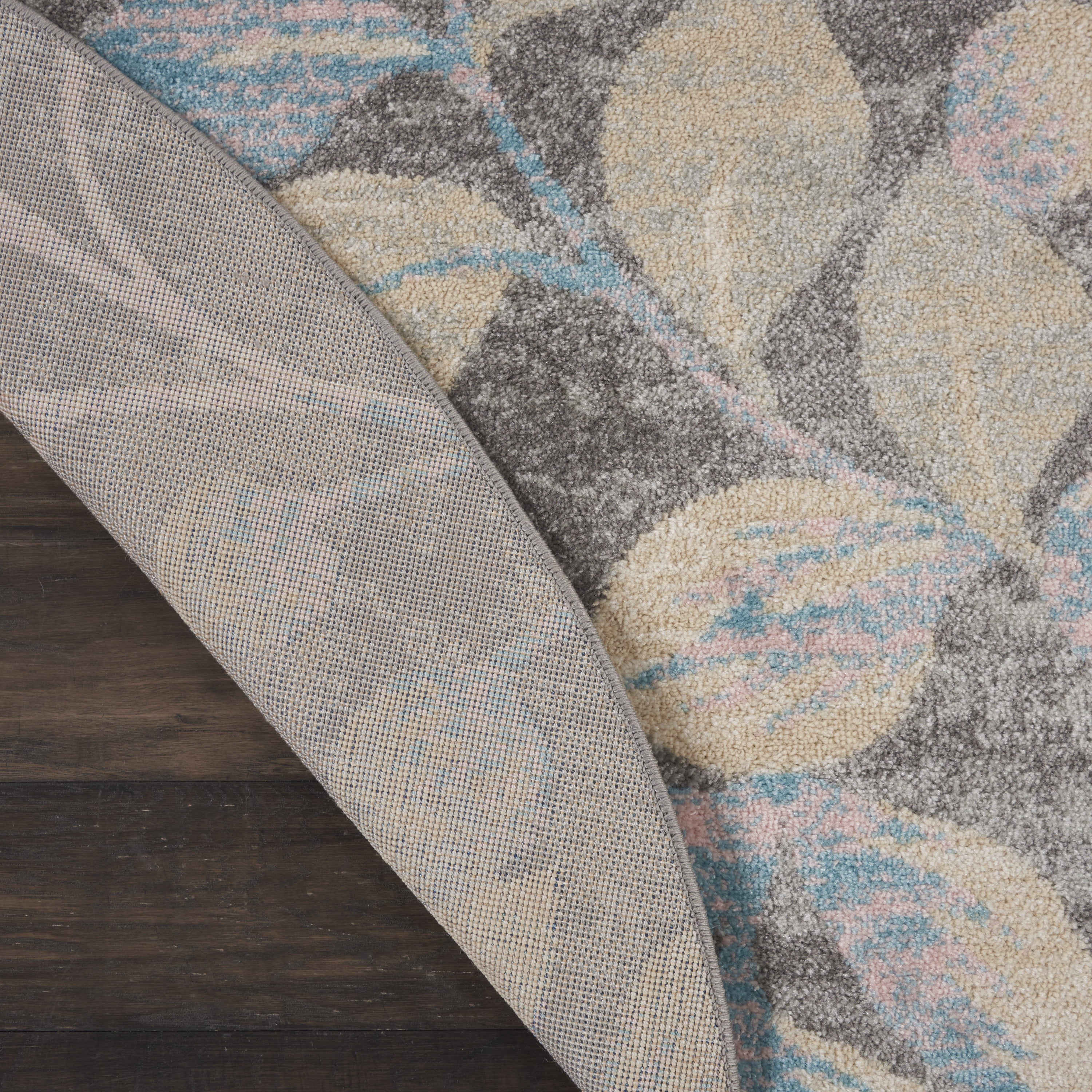 Serene Contemporary Botanical Grey/Beige 5'3" x ROUND Area Rug, (5' Round)