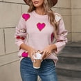 thumbnail image 2 of Pisexur Chandails pour Femmes Imprimé Cœur Col Rond Chandails Tendance Manches Longues Chandail Tricoté Hauts Mode Décontractée Automne Chandails Blouse Ample Chandail Chandails pour Femmes, 2 of 9